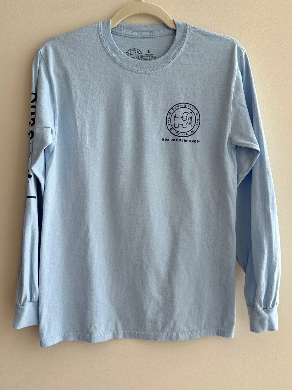 Puppie Love - Ron Jon Surf Shop Blue Long Sleeve T-Shirt, Size Small
